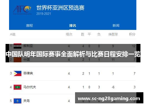 中国队明年国际赛事全面解析与比赛日程安排一览